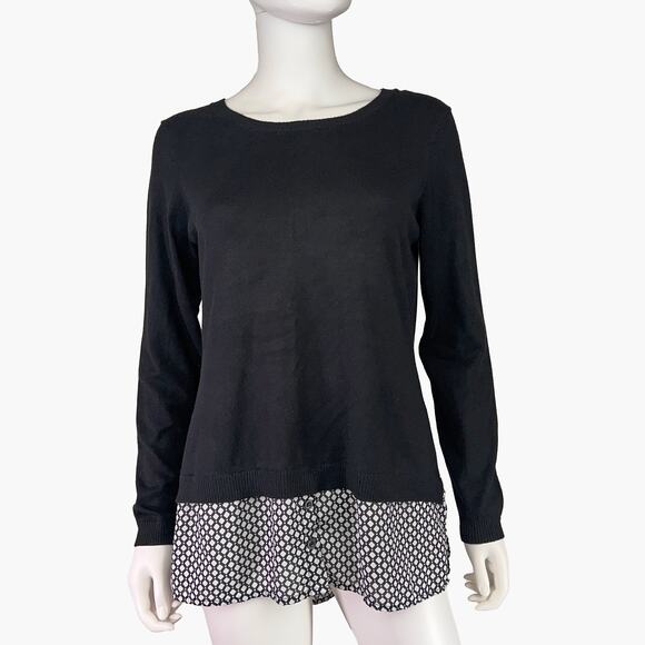 ADRIANNA PAPELL Twofer Sweater And Diamond Plaid Shirttail (Black | Size M) - Picture 1 of 8